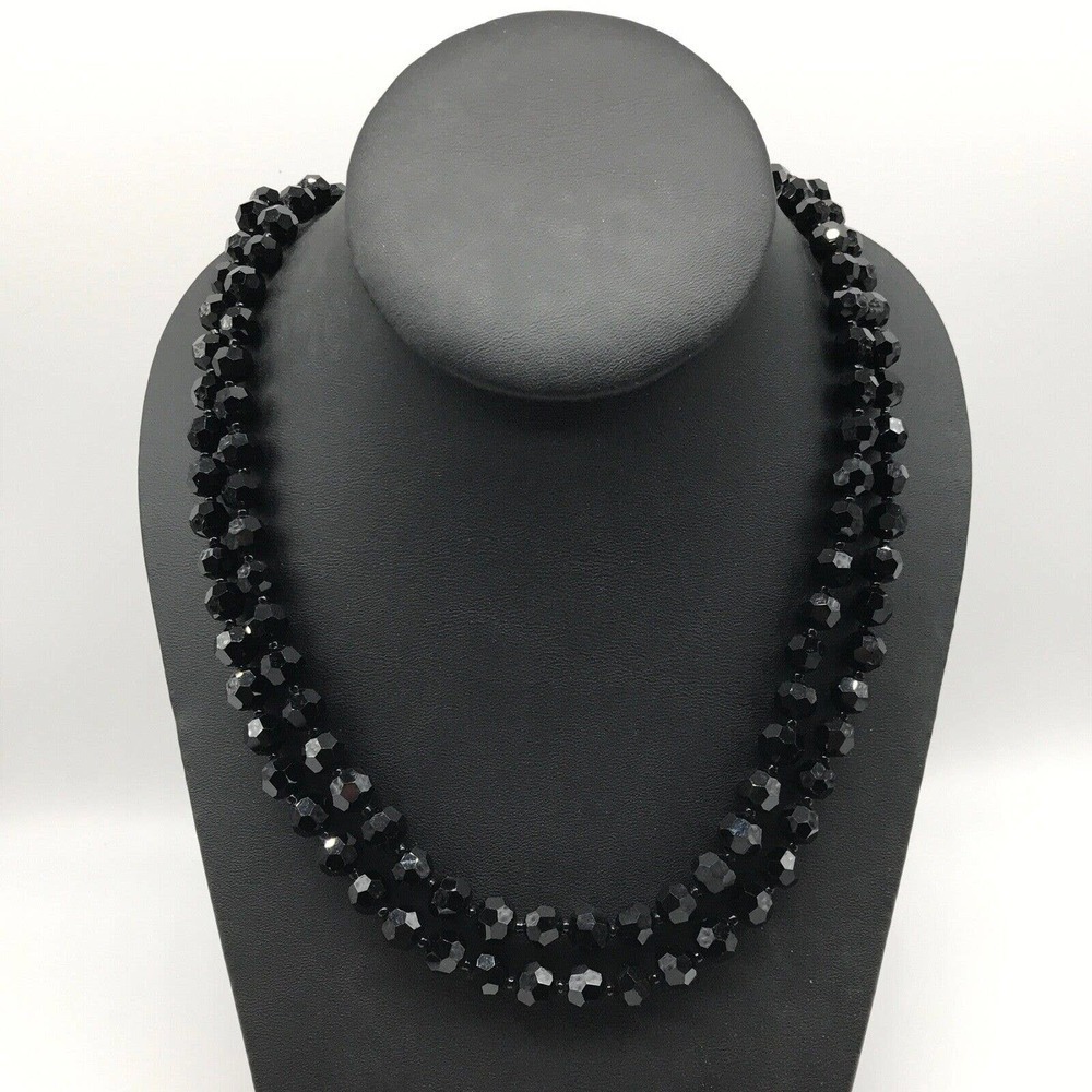 Antique Vintage Faceted Black Jet Very Long Single Or Double Strand Necklace 48"